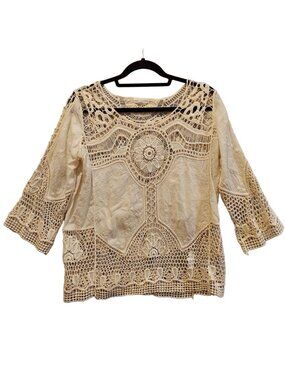 Coco + Jameson Cream top womens S Crochet Lace Lagan Look Boho cover up Beachy